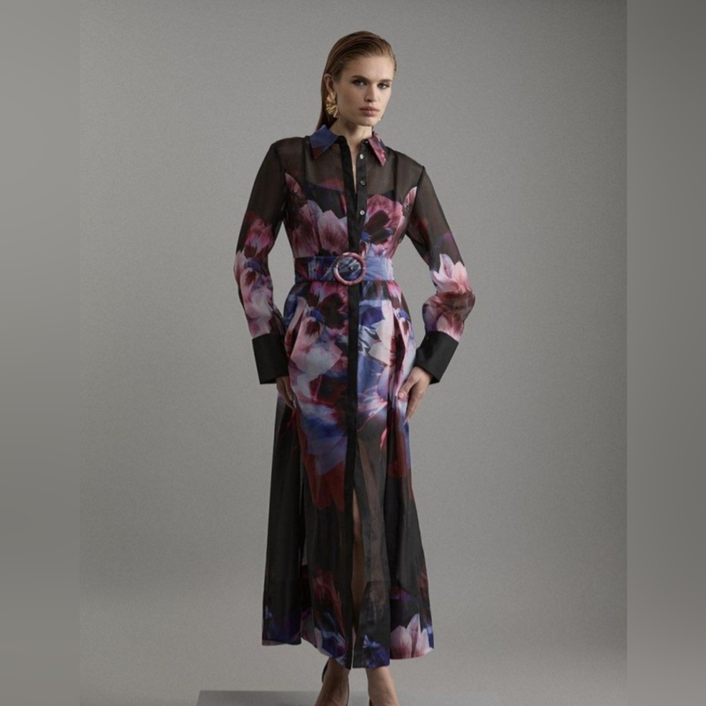 KAREN MILLEN  Organdie Long Sleeve Dress Size 8 US